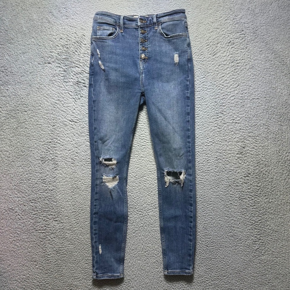 We The Free High Rise Skinny Jeans Women 28 Button Fly Distressed Stretch